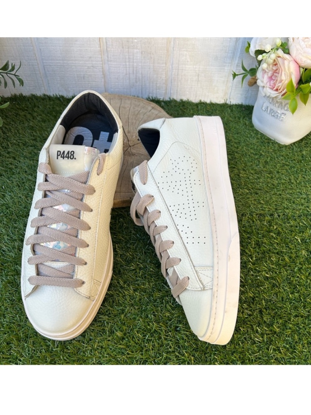 P448  women white and pink Sneakers with light pink Laces size 39 US 8.5 NEW